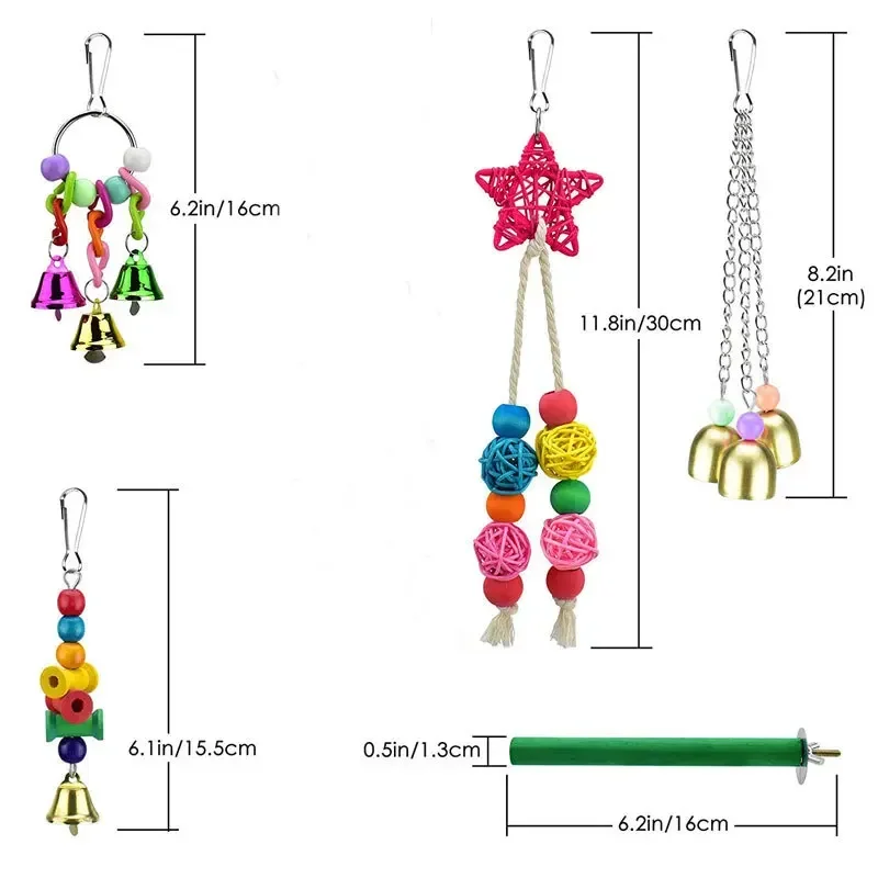 Bird Toy Set 7-piece Tent Stand Stick Bell Swing Bird Nest Parrot Supplies Parrot Toys Bird Accessories