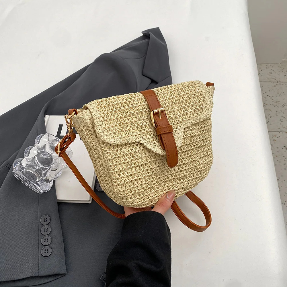 Summer Beach Straw Bags for Women Straw Shoulder Crossbody Bags Rattan Casual Boho Woven Bag Bohemian Tote Mobile Phone Bag 250303