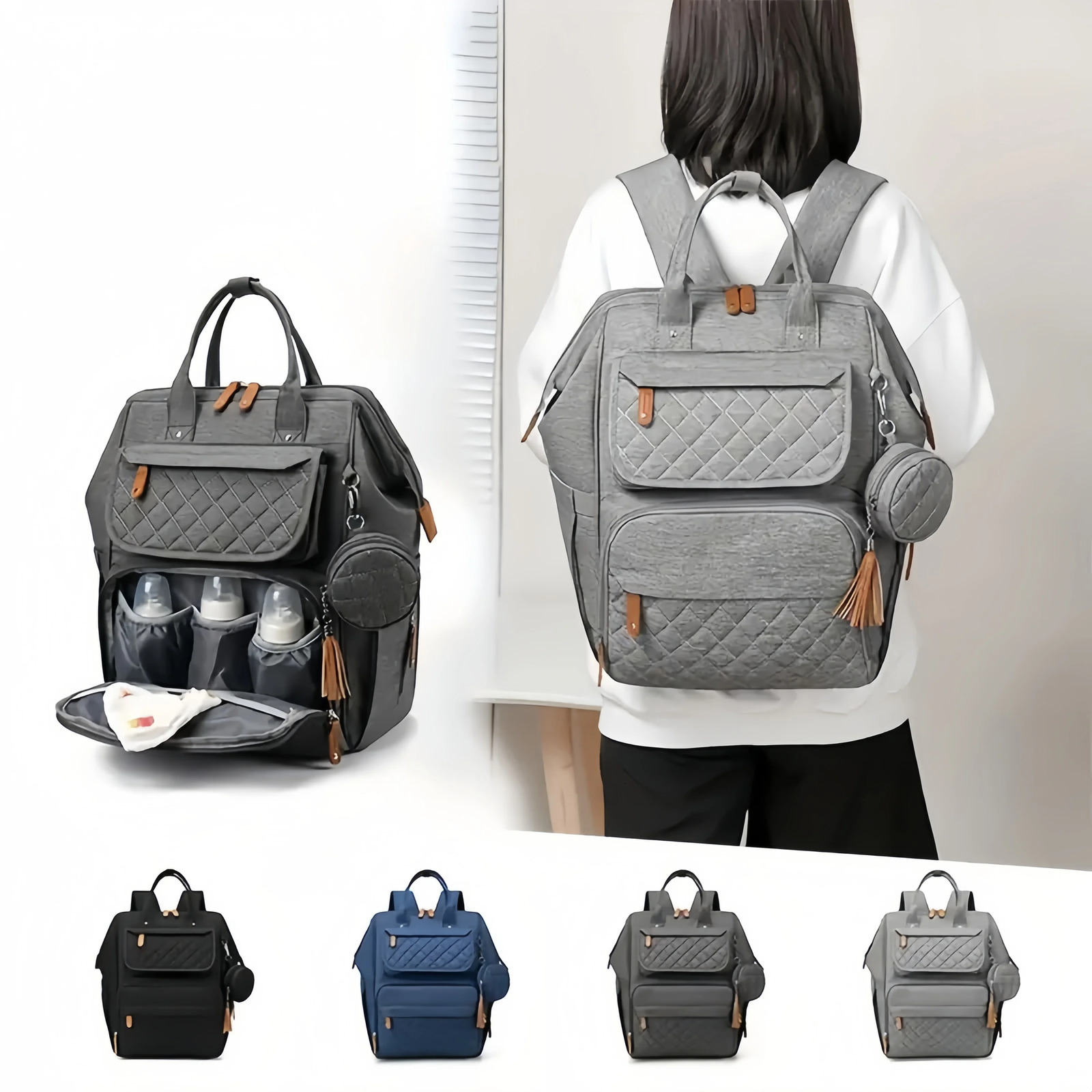 Ship from US Fashion mom bagdiaper pad waterproof simple lightweight bagshoulder portable outdoor travel multifunctional warm backpack 250304FBB