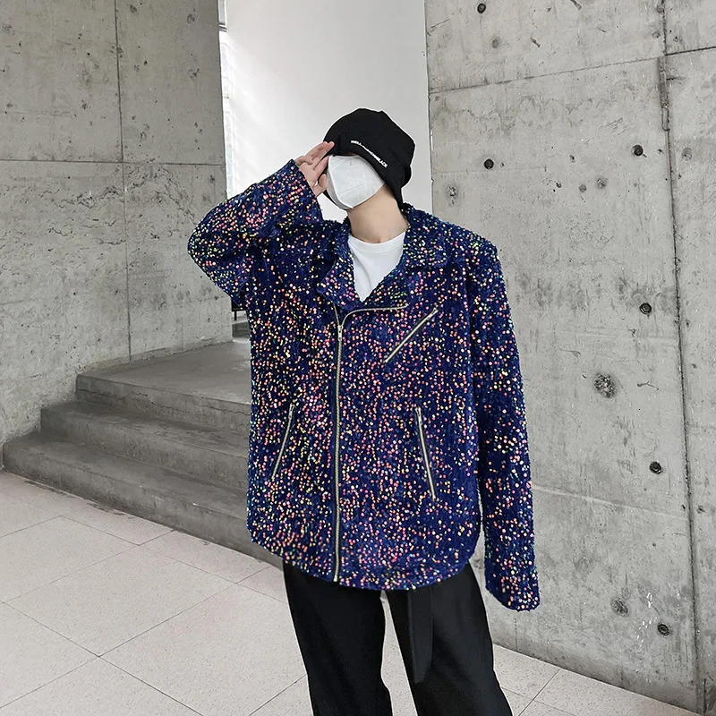 2023 Nightclub DJ Singer Stage Performance Glitter Jacket Mens Fashion Shining Set Collar Coat 250304