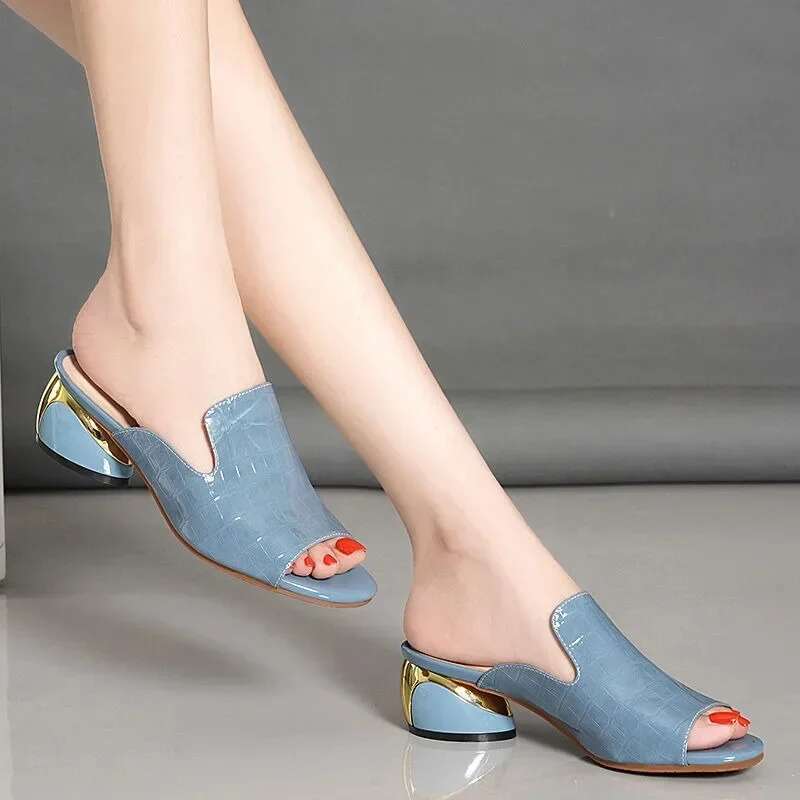 Women Soft Leather Red Sexy Female Flipp Slippers Summer Fashion Heels Slides Shoes for Girls Comfortable Sandals