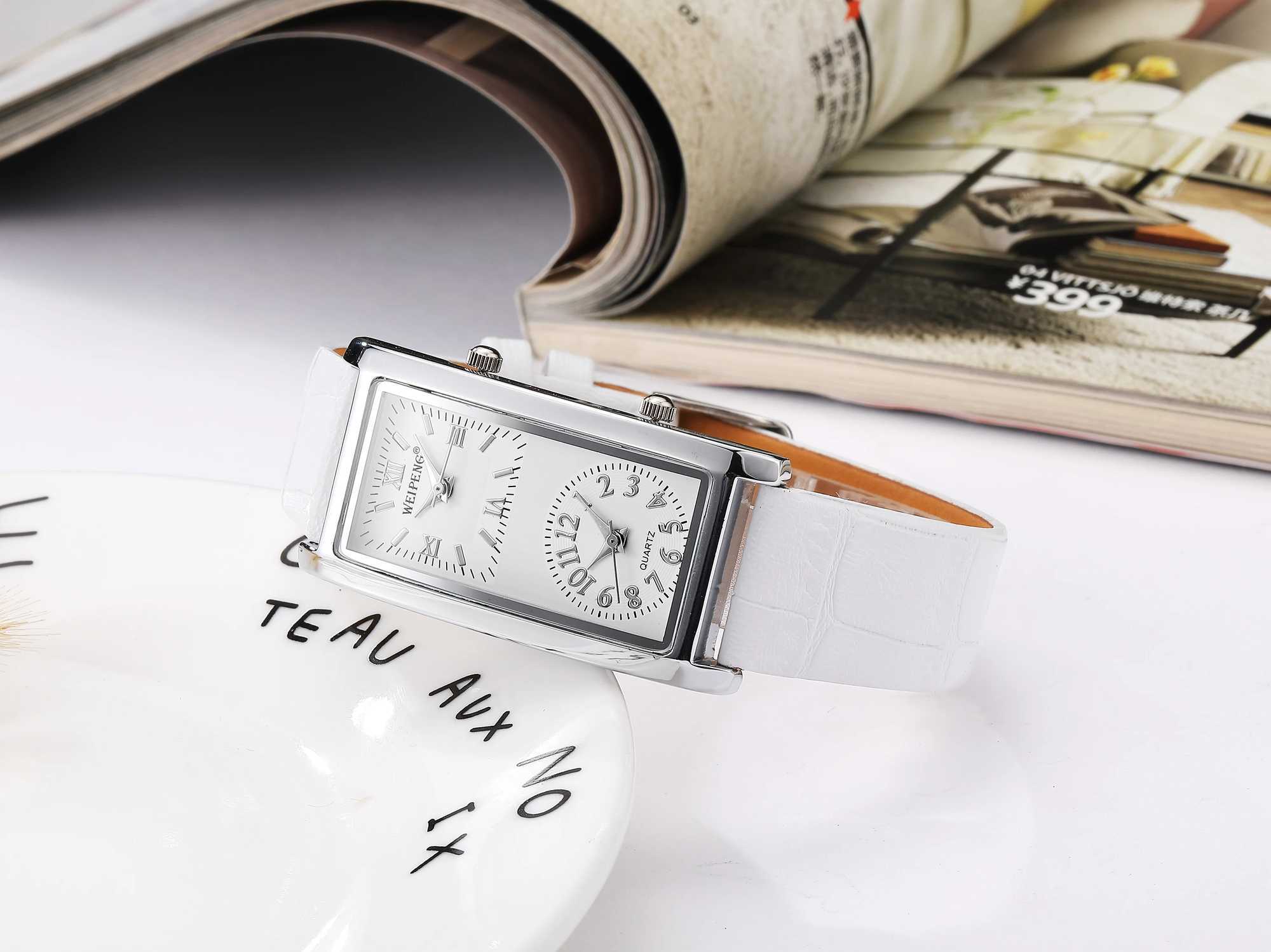 Ladies Minimalist 2 Double Dial Time Zone Womens Fashion Elegant Wrist Quartz Clock Leather Str Womens WatchXJ250304