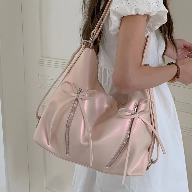 Korean Bow Knot Backpack Sweet Shoulder Bag for Women Fashion Y2K PU Leather Tote Bags Causal Large Capacity Female Handbags 250228
