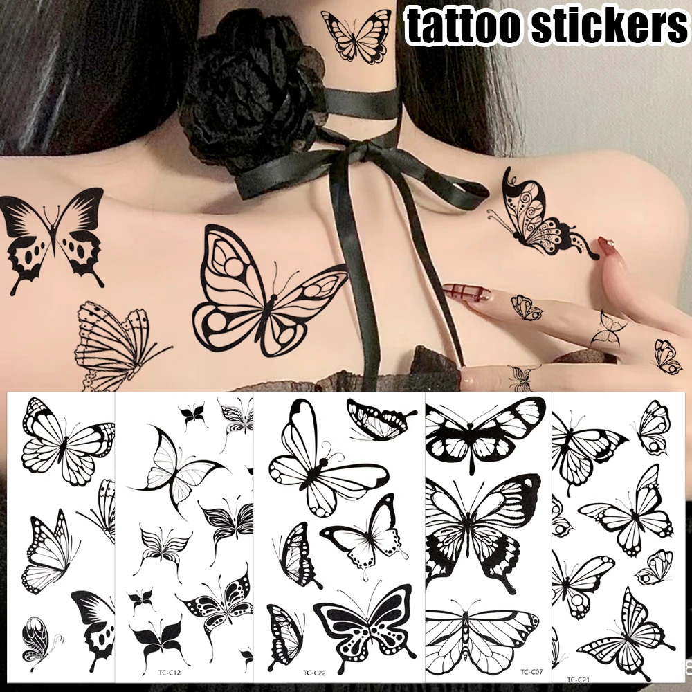 30 Sheets Butterfly Transfer Tattoos Sticker Waterproof Disposable Temporary Tattoo Women Men Hand Body Decoration 250219