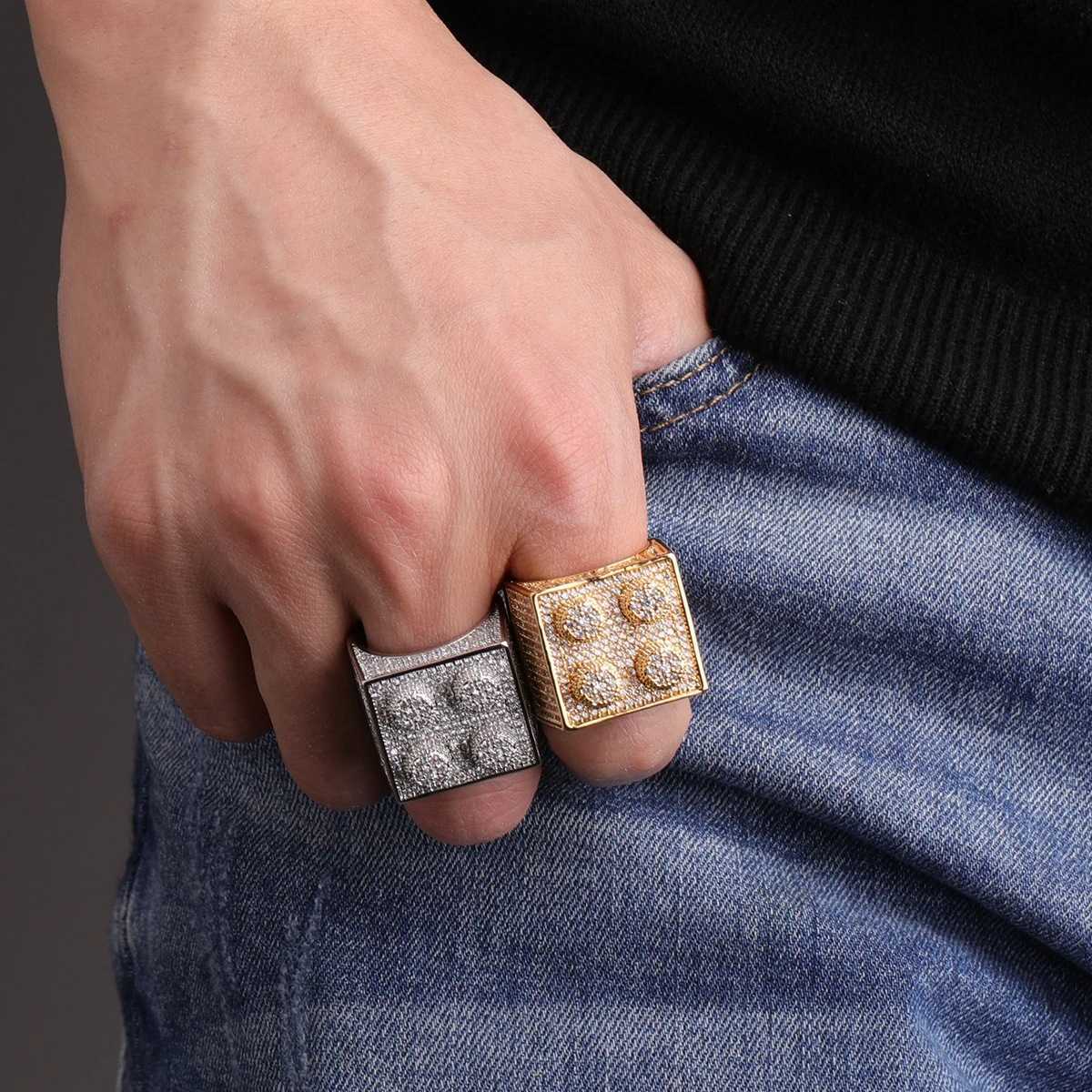 Couple Rings Hip hop style dice ring real gold electroplating fashionable and personalized trendy ring mens hip-hop ring H25303