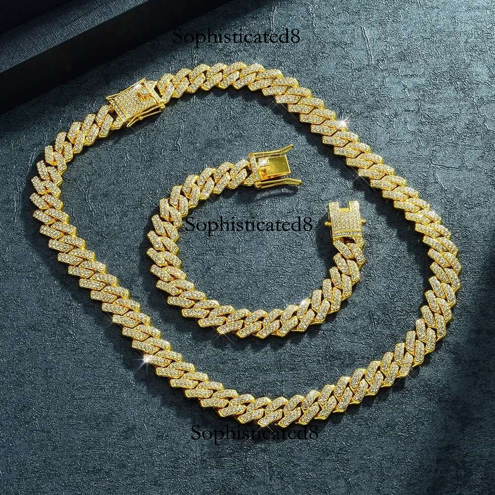 14Mm Sparkg Rhies Men's Cuban Chain, Miami Rap Hip Hop Bracelet Neck Chain Jewelry Accessories Gift