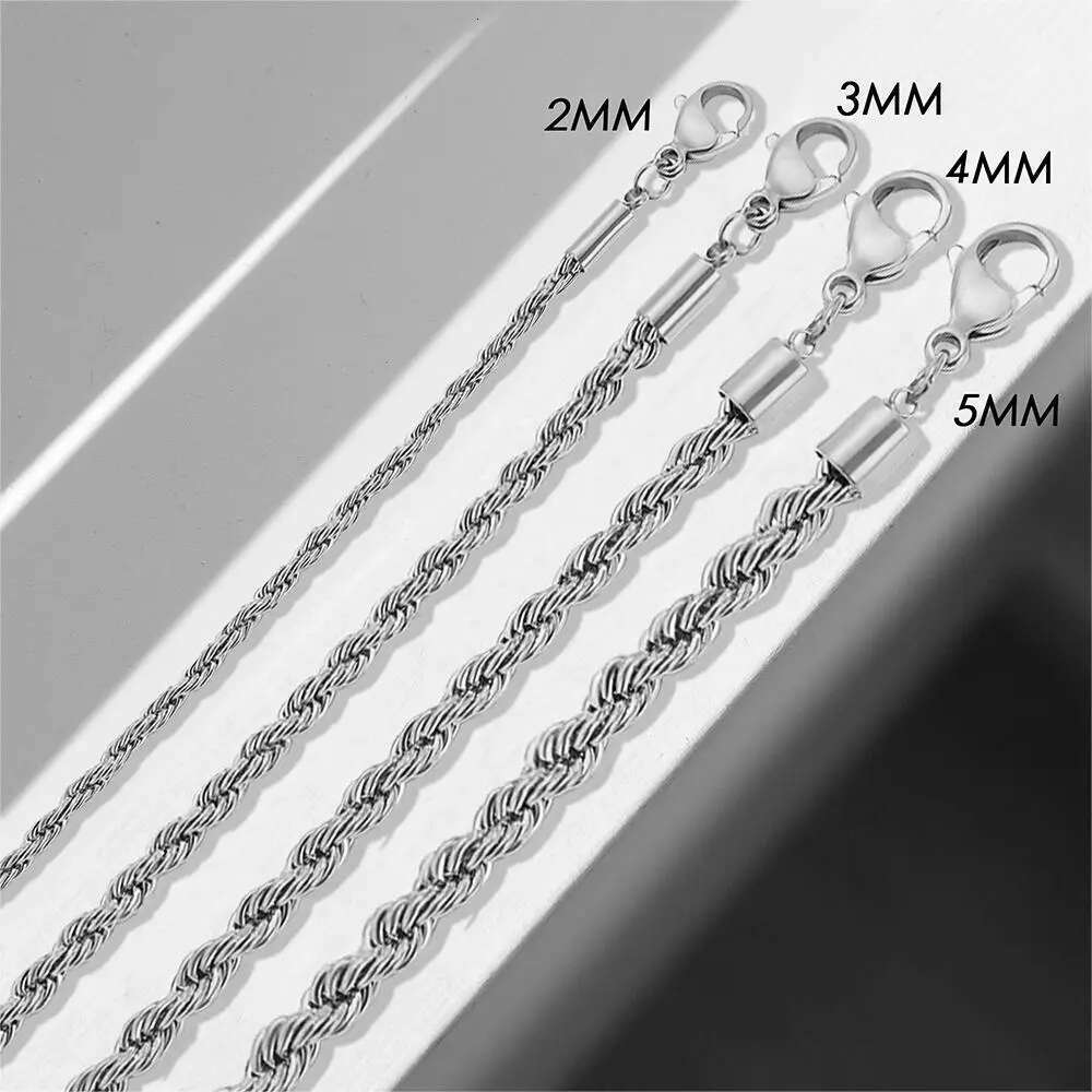 eManco 2/3/4/5MM Twisted Rope Chian Bracelet for Woman Man Hip Hop Punk Sier Color Stainless Steel Fashion Jewelry