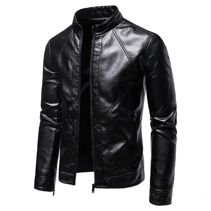 TRAF Leather Mens Coat Trend Handsome British Style Vintage Stand Collar Casual Motorcycle Jacket 250304