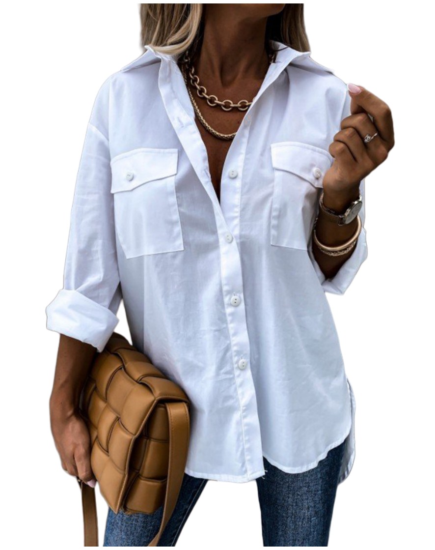 Women's Blouses Irregular loose long sleeved collared shirt top for autumn and winter