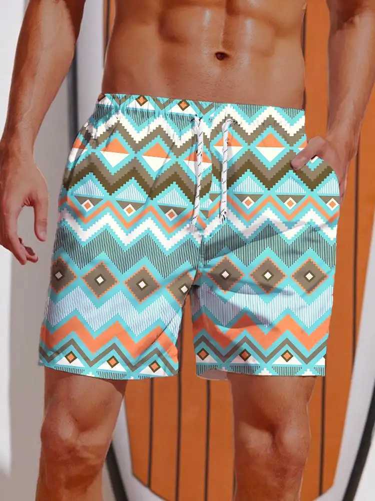 2024 3D Printed Hawaiian Vacation Style Printing Shorts Mens Board Shorts Casual Swim Trunks Drawstring Breathable Short SummerT250304