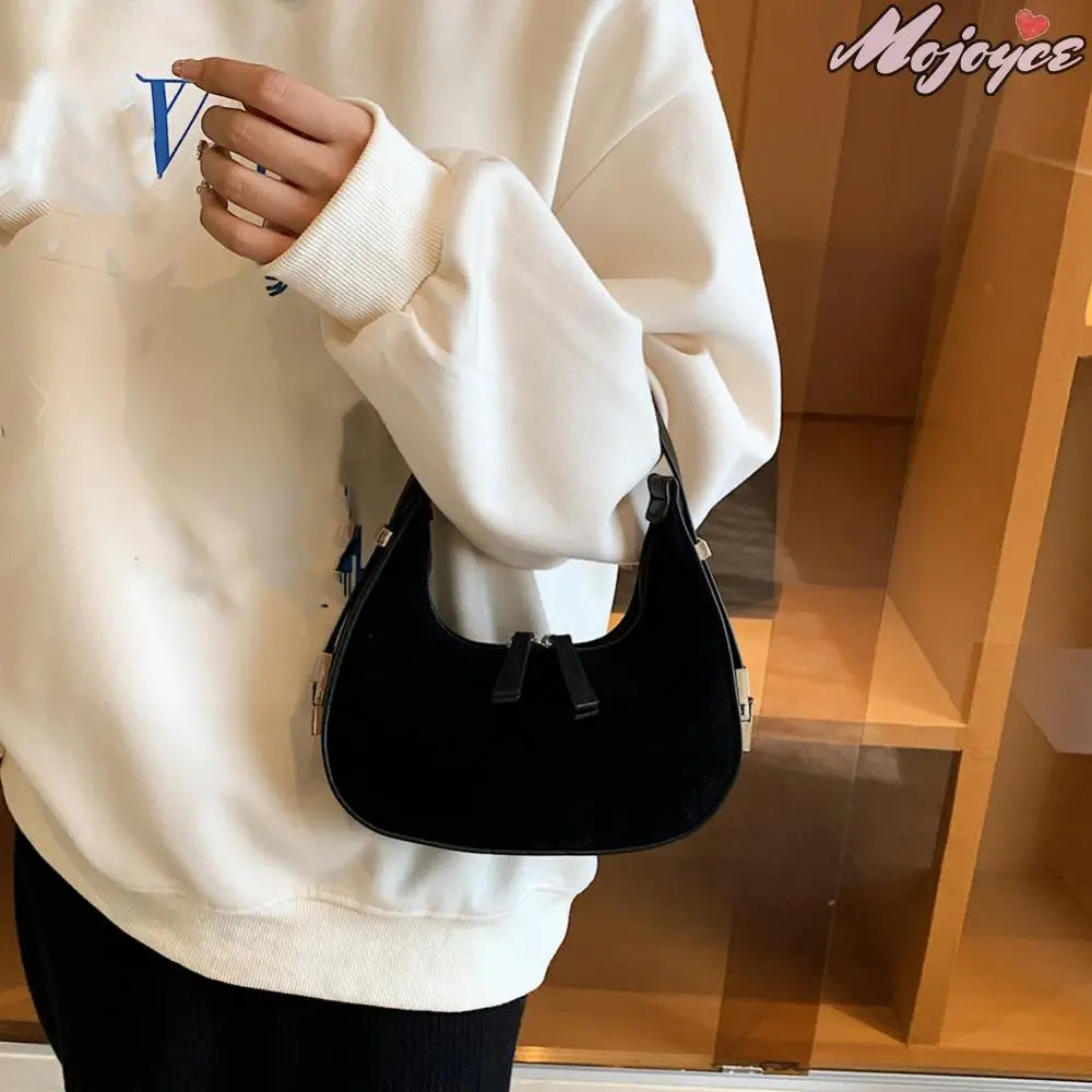 Retro Half Moon Bag Women Solid Versatile Shoulder Bags French Small Handbag Autumn Winter Casual Underarm Bag Ladies Tote Purse 250228
