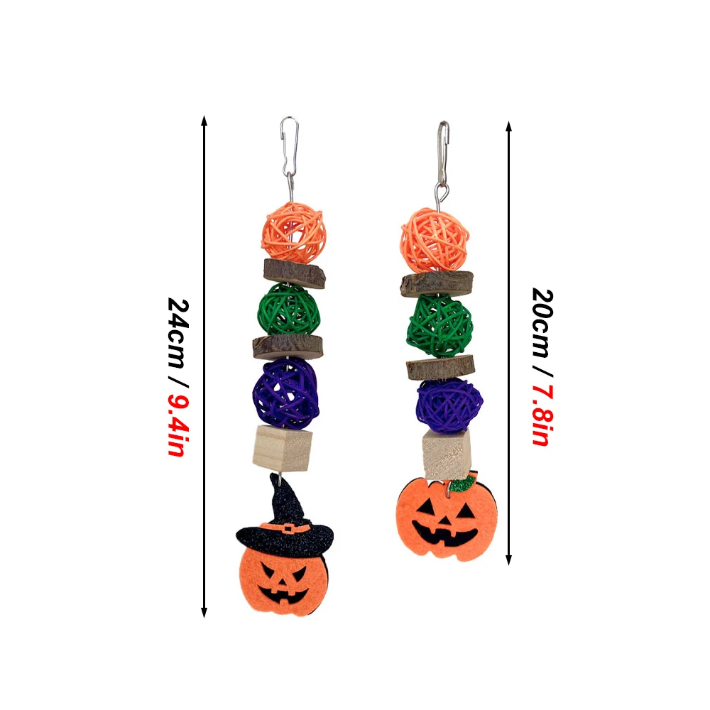 Halloween Parrot Chew Toy Applewood Rattan Ball Birds Bite Hang Toys Cockatiels Training Hang Swings Hamster Birds Cage Supplies