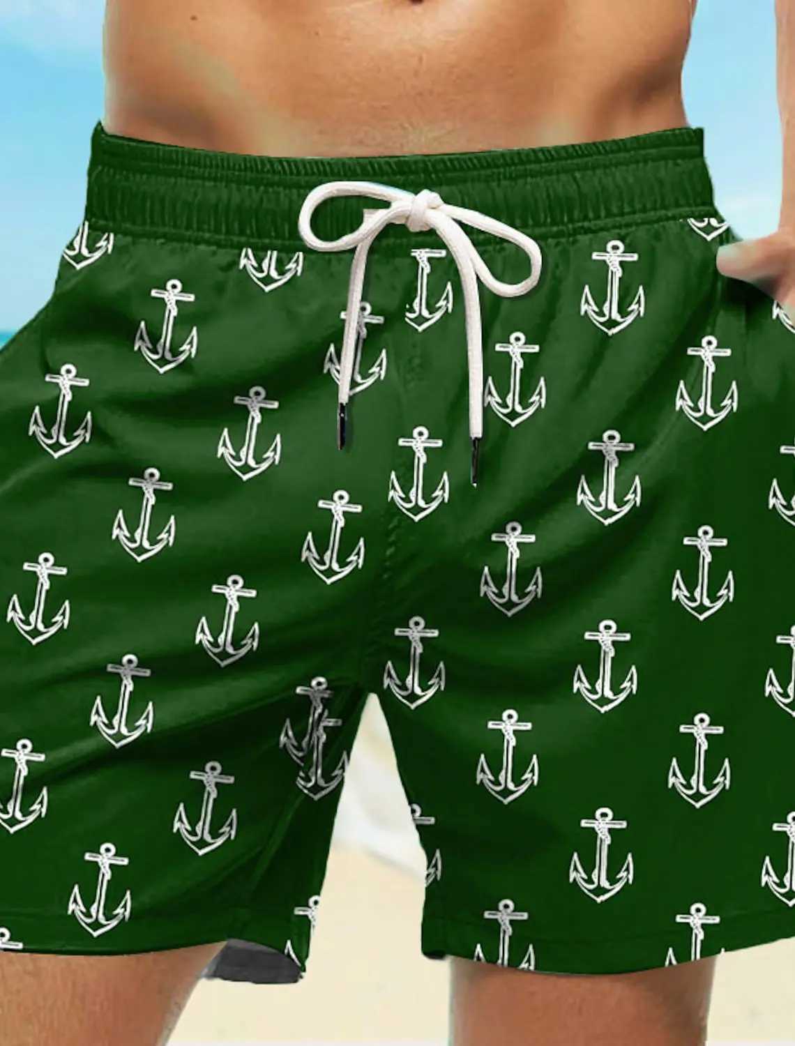 2024 New Mens Board Shorts Swim Trunks Waist Anchor Quick Dry Short Holiday Beach Hawaiian Casual Micro-elasticT250304