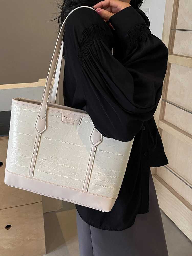 Wine Red Large Capacity Tote Bag For Women Pu Leather Leisure Commuting Shopping Shoulder Bags College Student Class Handbags Z250303
