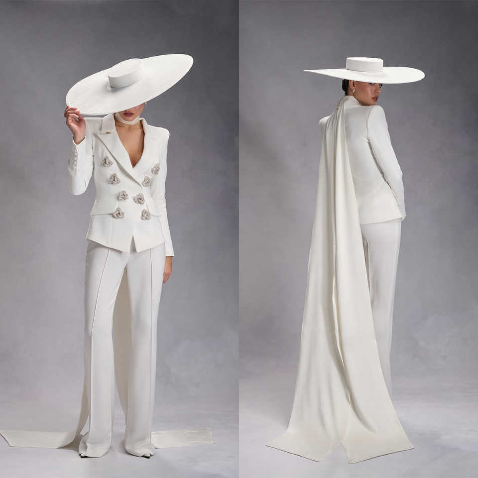 3D Flowers Women Blazer Sets Ladies Double Breasted Formal Birthday Party Wear 2 Pieces Jacket Pants Suits Customized Coat