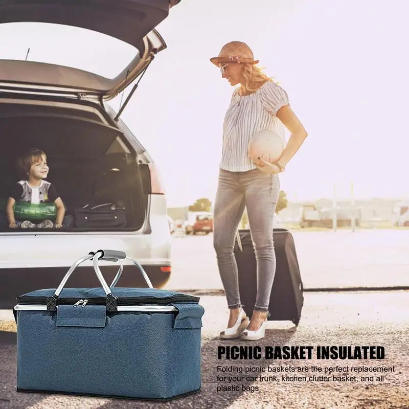 Ship from US Insulated Picnic Basket Portable CollapsibleS Grocery Bags Leakproof Cooler Bag With Handle Large Capacity Lunch Box 250304FBB