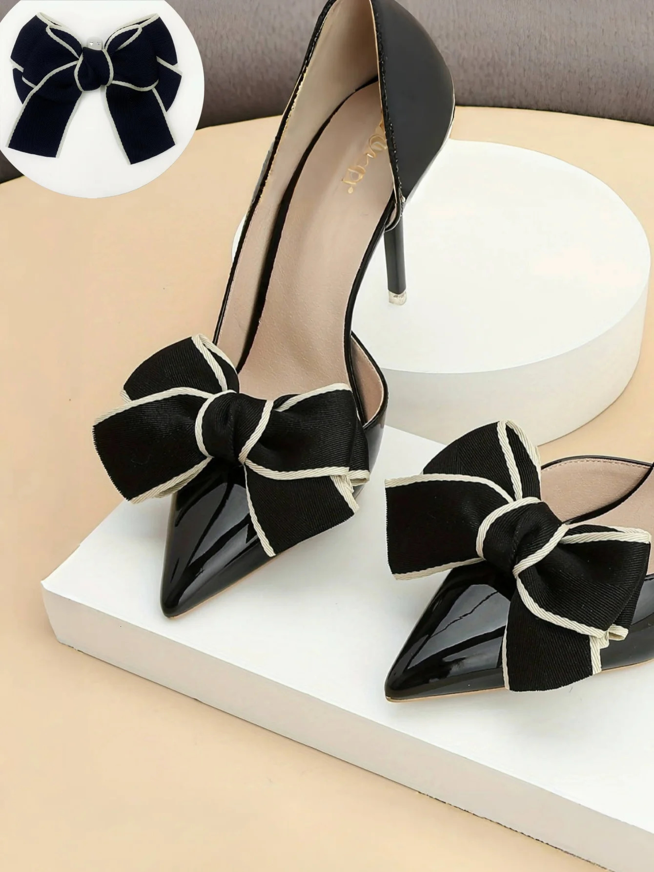 2pcs Elegant Detachable Bow Detail Shoe Clips For Decorating Wooden Or Flat Sandals DIY Accessory EasyMatch Shoe Decoration W 250218