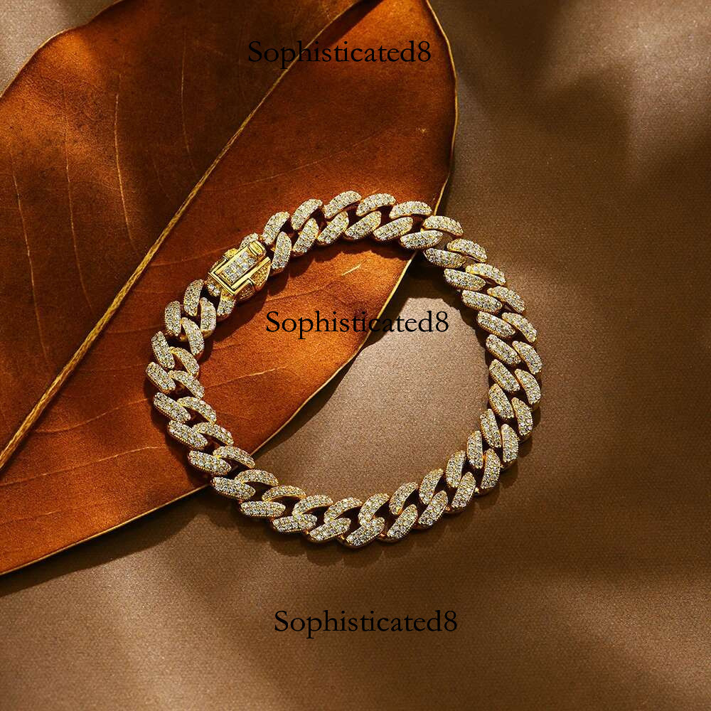 ATTAGEMS DVVS1 Full Moissanite Cuba Chain for Man Women Sterg Sier Gold Plated Hip Hop Tennis Bracelet Fine Jewelry