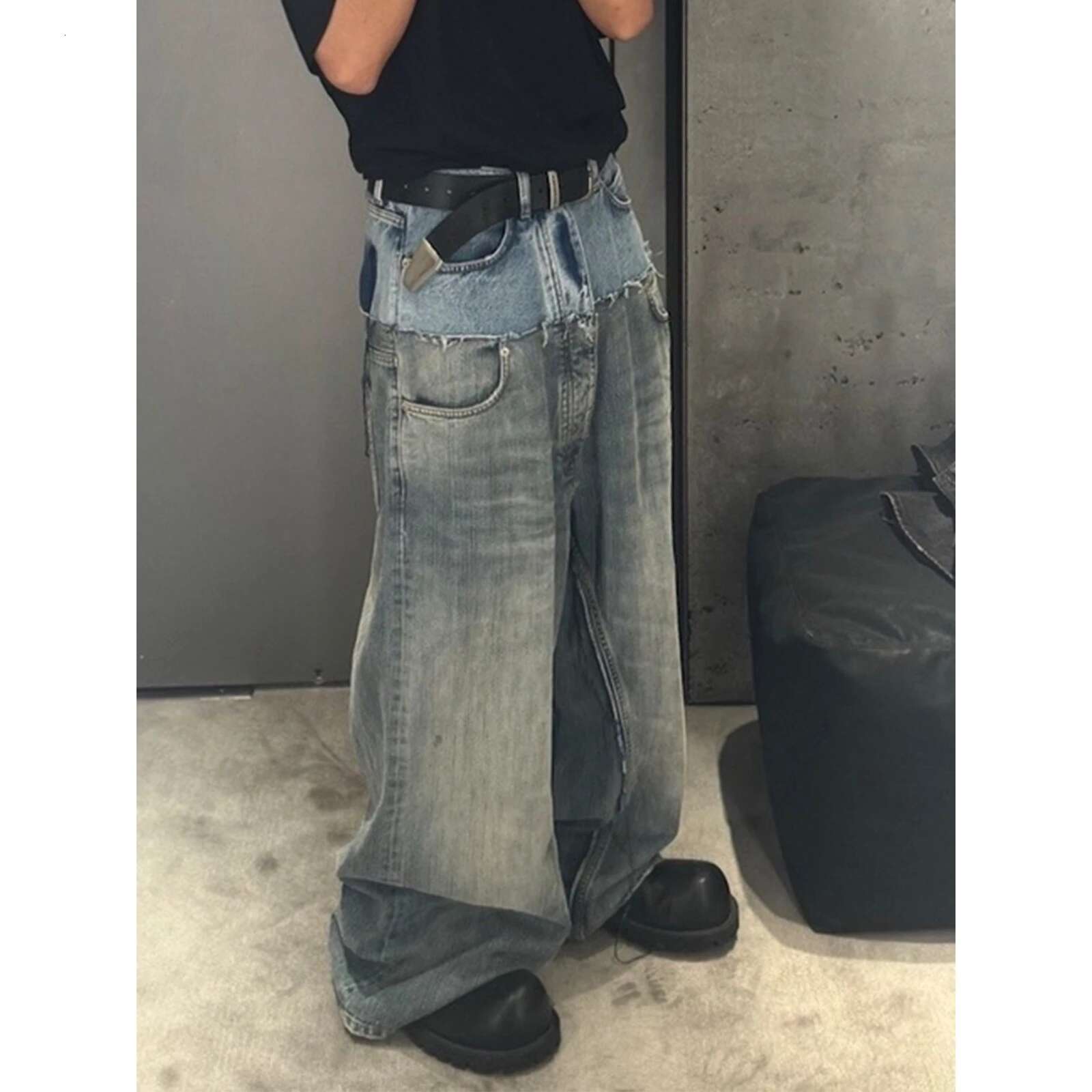 Vintage Patchwork Baggy Men's Streetwear Hip Hop Loose Denim Pants Hi Street Designer Jeans Trousers Man