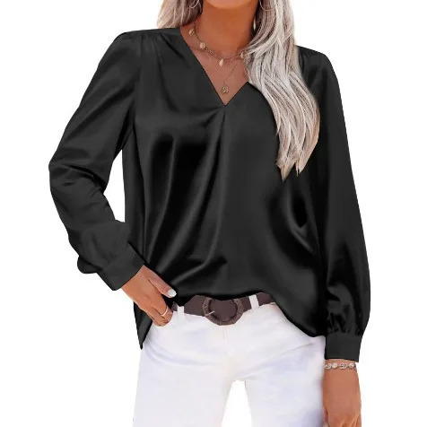 Summer Trend Fashion Womens Casual Elegant Satin Long Sleeved Shirt Office Womens Shirts And Blouses Slim Femal Clothes 250303