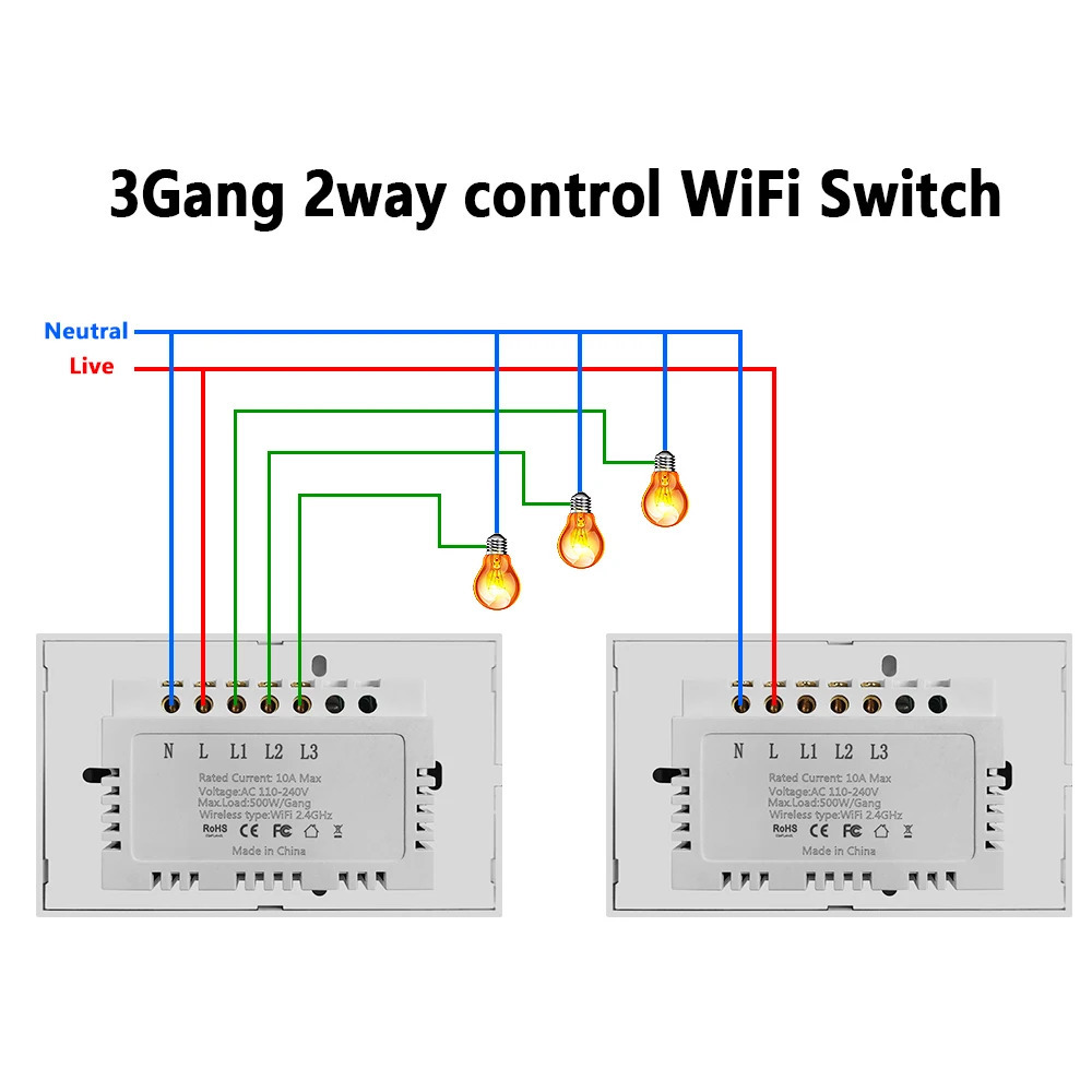 118 US Tuya Sensors Touch Switch Works With Google Home Alexa Voice Control WiFi Smart Home Appliance Need Neutral 1gang 2Way 250303