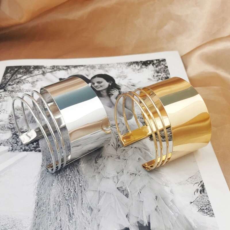 Bangle for Women Open Wide Wire Bracelets Gold Color Wrist Cuff Wrap Bracelet