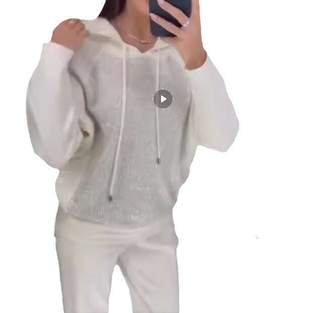 European American Spring and Autumn Knitted Design Hot Dia Hoodie Set for Women 2025 New Casual Fashion Trendy Clothing