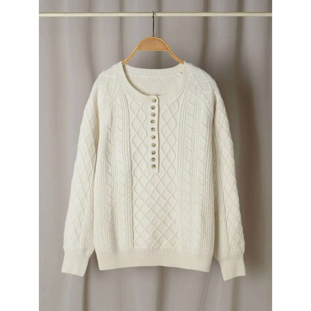 Women O-Neck Front Buttons Twist Knit Sweater Autumn Female Long Sleeve Temperament Pullover Tops