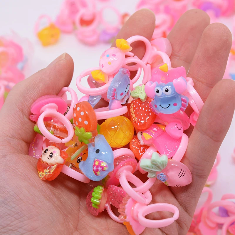 Wholesale Bulk 50/100PCS Cartoon Animal Flower Princess Finger Girls Kids Rings Children Birthday Party Supplies Toy Gifts 250304