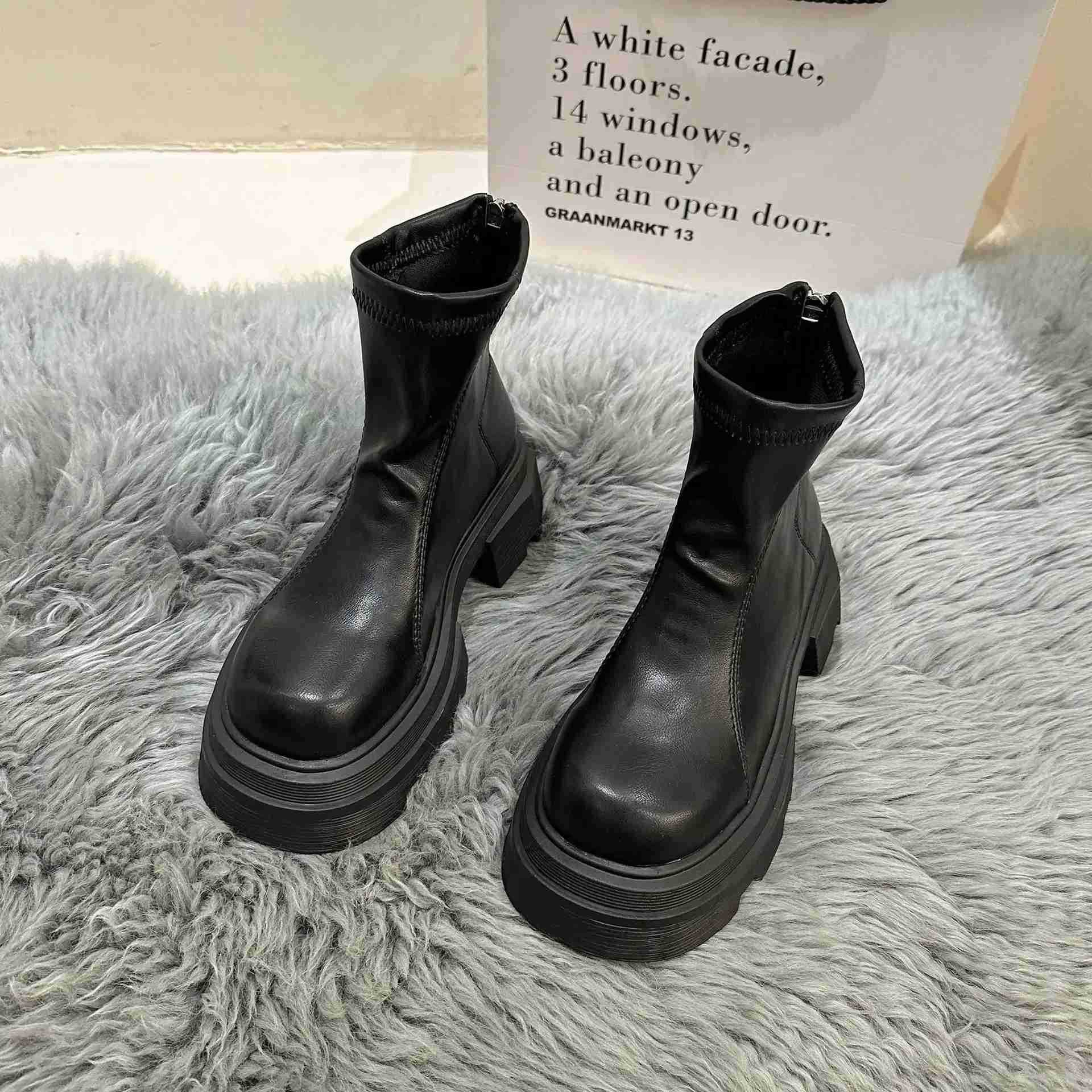 Wen Platform Ankle Boots Fion Ladies Thick Sole Round Toe Ankle Boots Short Boots Winter Motorcycle Boot Bottine 2024 Z250304