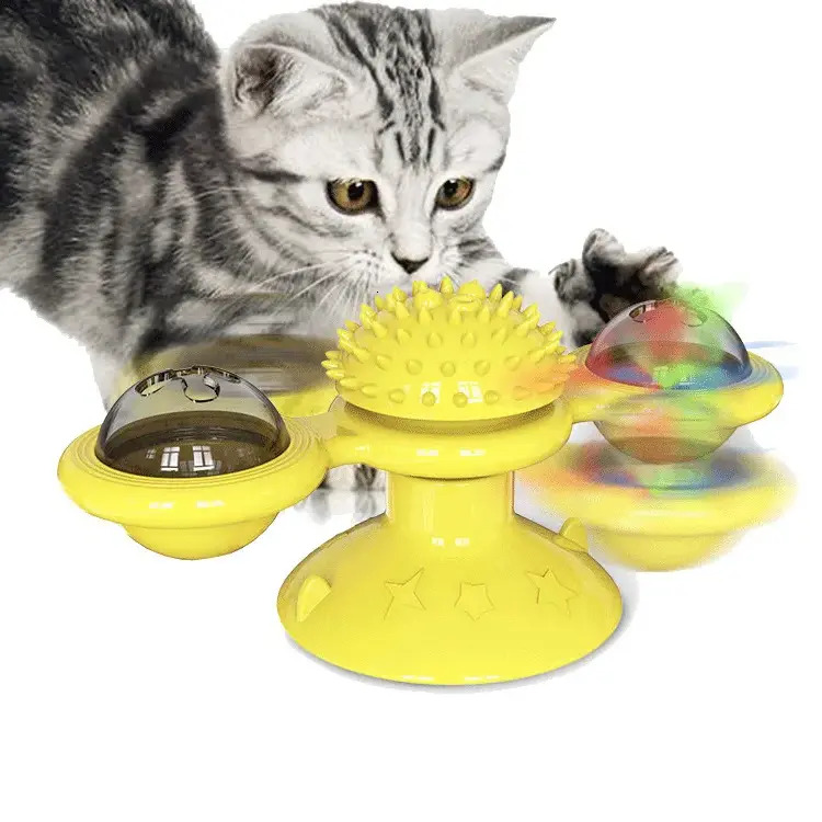 Update 2025 New Popular Windmill Spinning Toy Wheel Teasing Scratching And Brushing Hair Tool Cat Brush Pet Interactive Supplies Wholesale Free Shippi