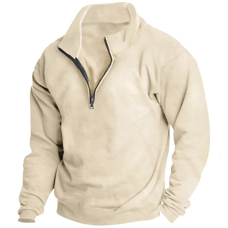 Autumn and winter mens fleece sweatshirt standup collar half zipper long sleeve crossborder European trend top 250304