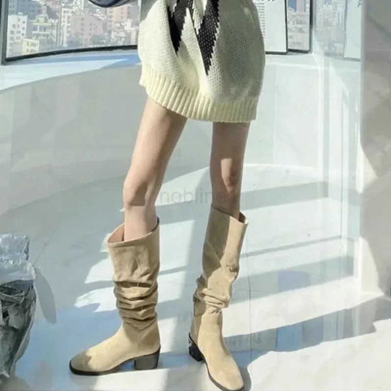 Knee High Shaft Shoes Wan Large Size Warm Long Boots for Wen Brown Fion 2024 Gyaru Quality Work Demi-season Spring Autumn Z250304