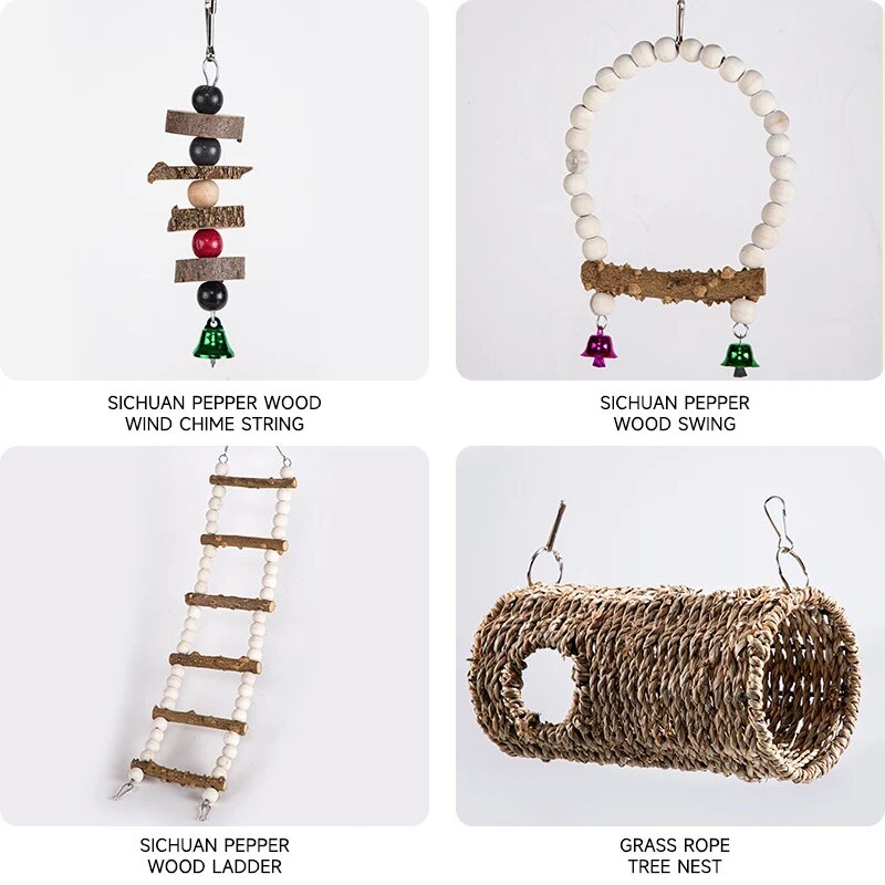 Bird Ladder Perch for Cage, Natural Wood Bird Parrot Perch Stand Parrot Perch Bridge Climbing Chewing Toys for Small Medium