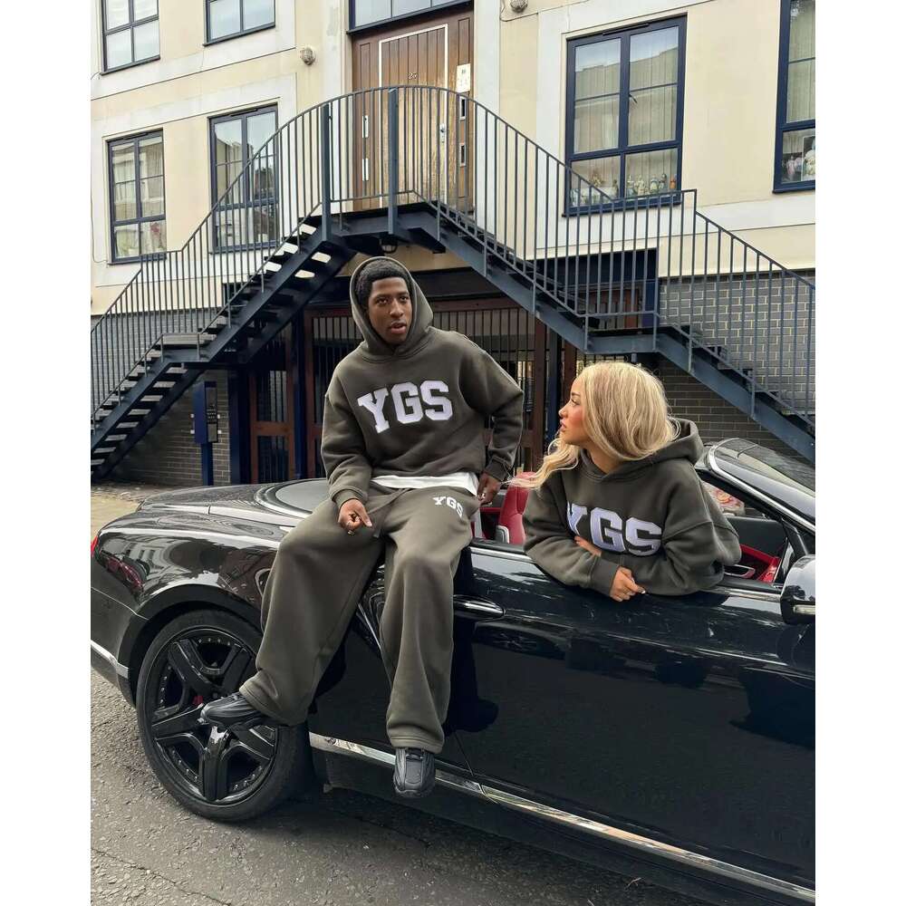 YGS Letter Embroidery Men Women Tracksuit Suit Haruku Loose Sweatshirts And Sweatpants Two Piece Y2k Hoodie Sportswear Sets
