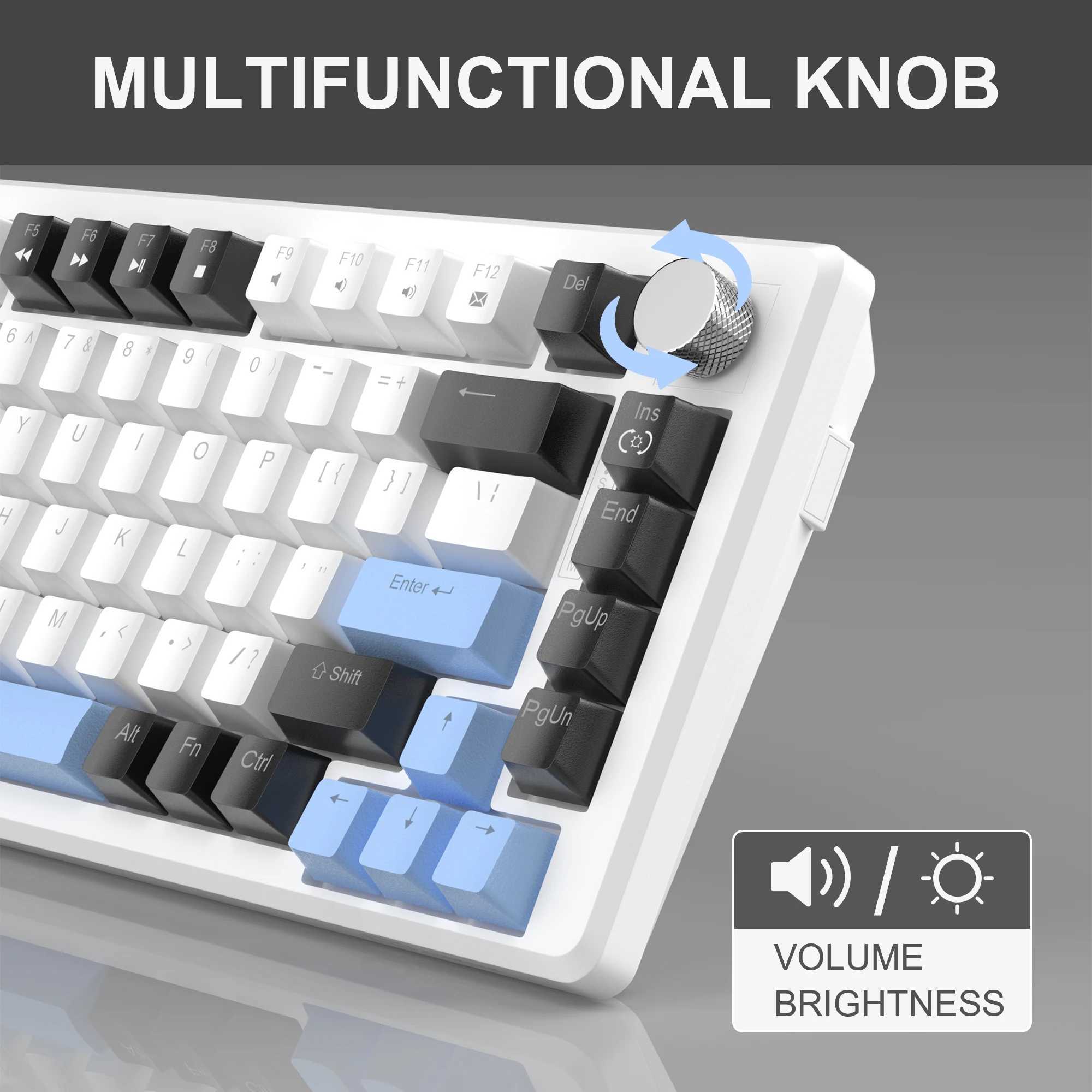 MageGee 75% mechanical gaming keyboard with knob control compact blue backlit wired keyboard with black/brown switch suitable for PC Windows Z250304