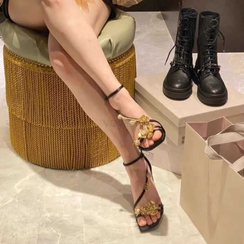 Golden Flowers Elegant Wan H for Wens High-heeled Sandals Wens Shoes Elegant Heel Luxury Sandal Wens Z250304