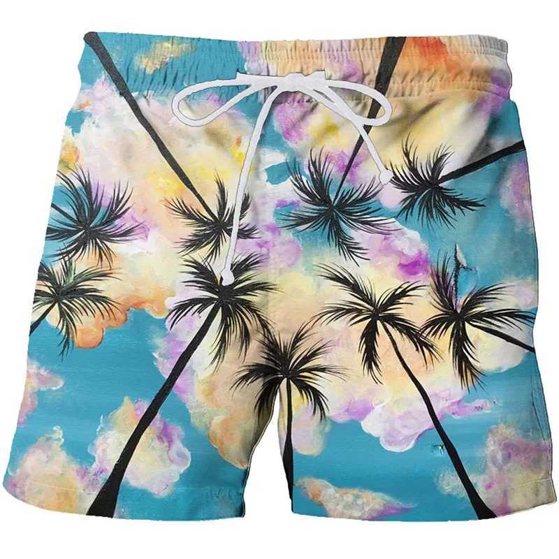 Parrot Palm Cocoanut Tree Beach Shorts Men Summer Short Pants 3D Flora Printed Board Trunks Swimsuit Woman 2023 homme Ice ShortsT250304