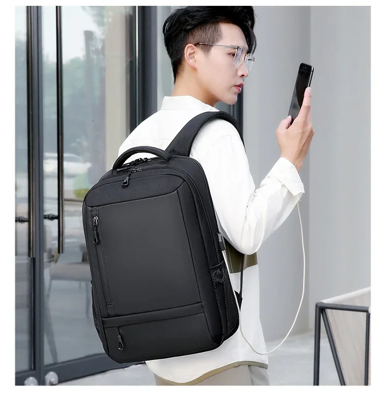 Ship from US Mens Multifunctional Computer Backpack Simple Waterproof Large Capacity Womens Travel Bag Suitcase USB Charging 250304FBB