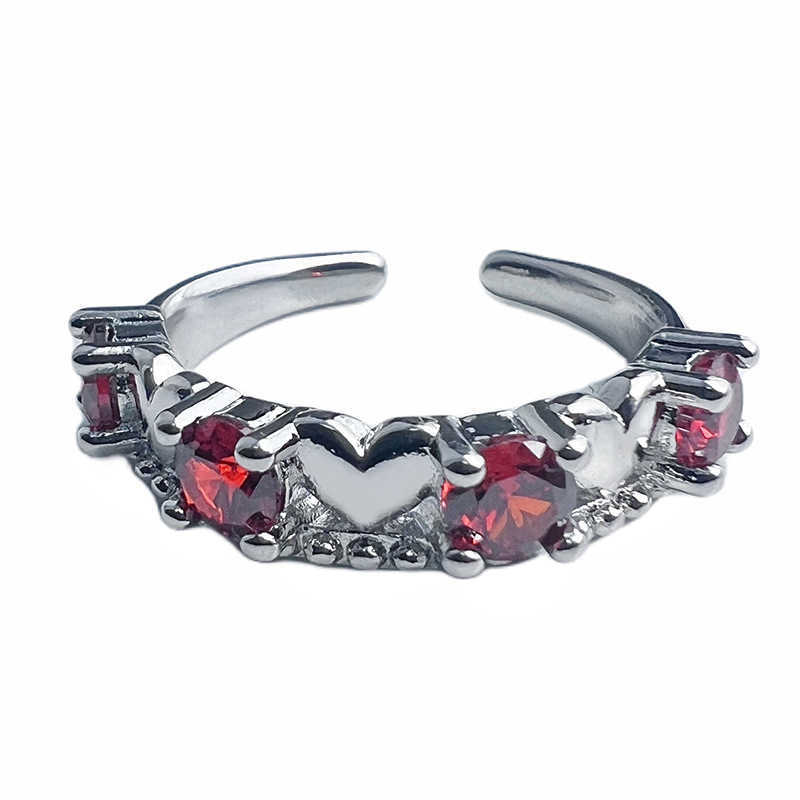 Couple Rings Red Diamond Heart Zircon Open Ring Simple Stacking Set with High Quality and Personalized Finger Ring for Women H25303