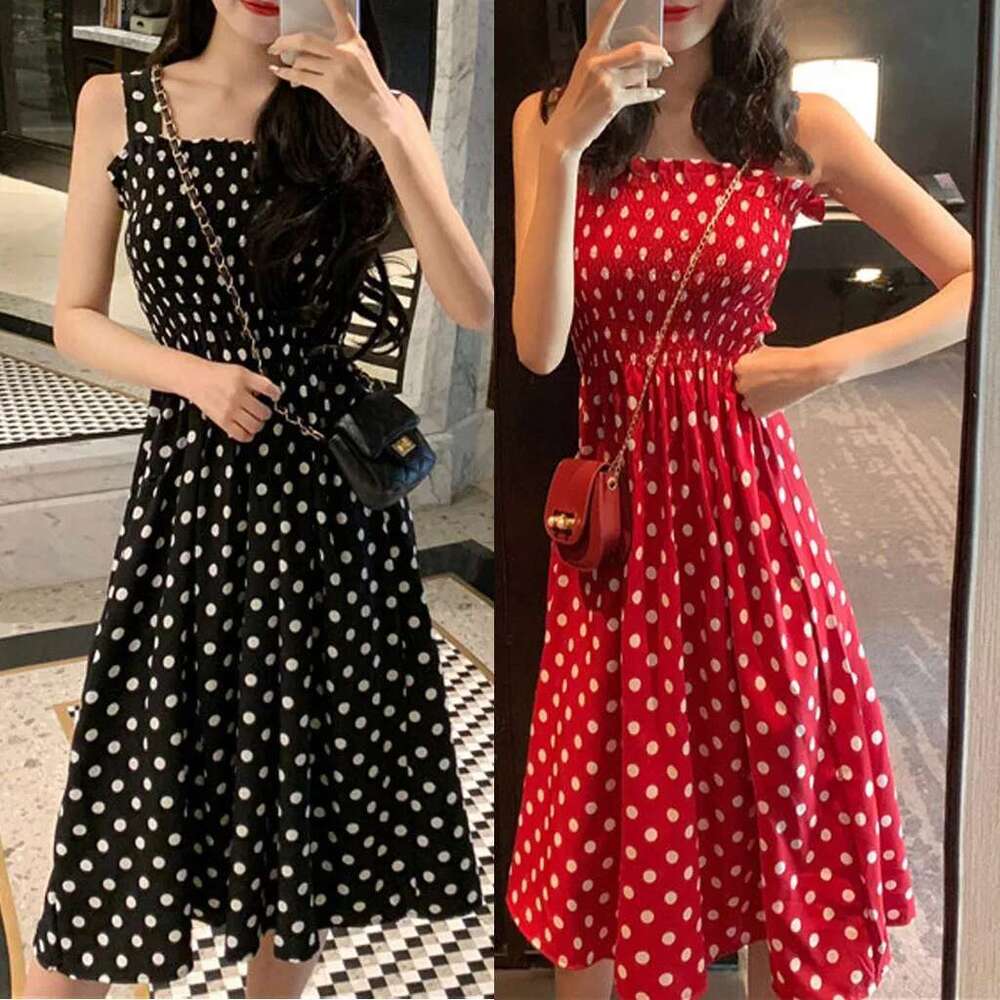 Women's 2024 Summer Fashion Loose None Sleeve Polka Dot Shoulder Plus Size Casual Dress Sexy Dresses
