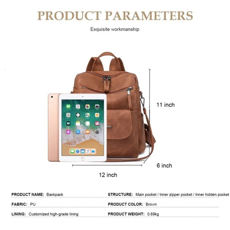 Ship from US Backpack Purse for Womens Waterproof PU Leather Backpacks Handbags Ladies Casual Shoulder Bags Brown 250304FBB