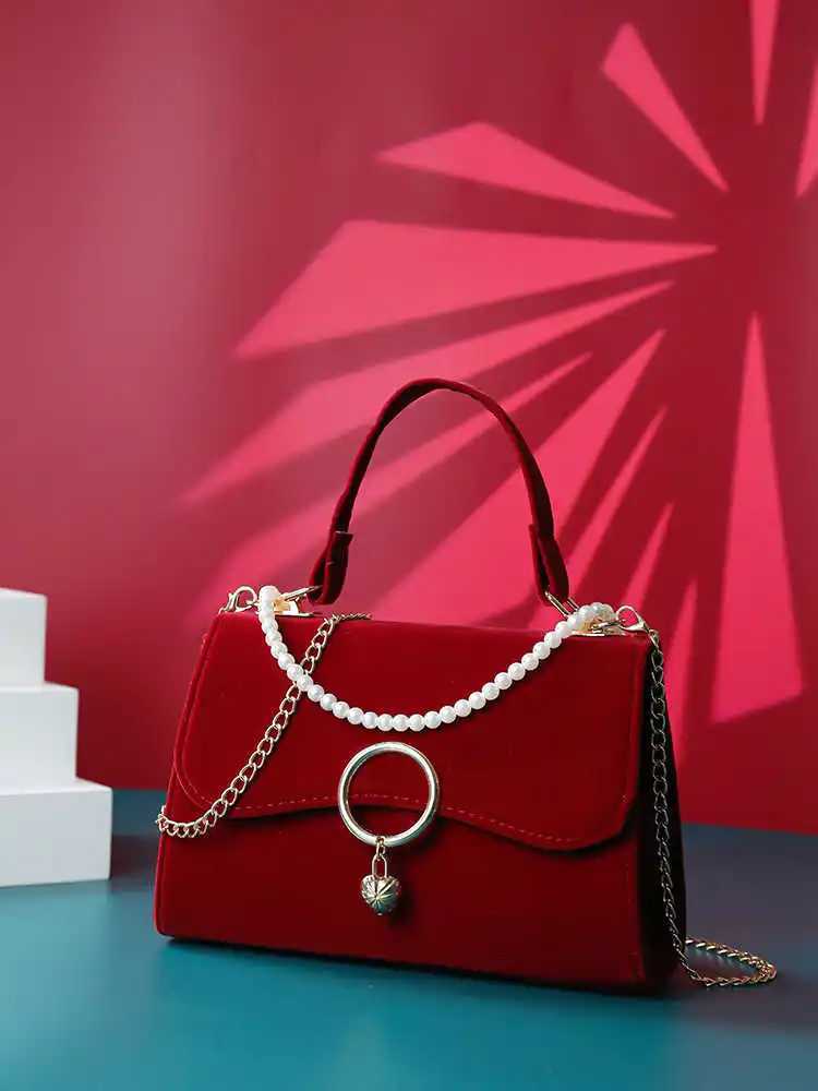 High-grade Red Womens Small Square Bags New Versatile Vintage Temperament Shoulder Crossbody Bags Elegant Brides Handbags Z250303