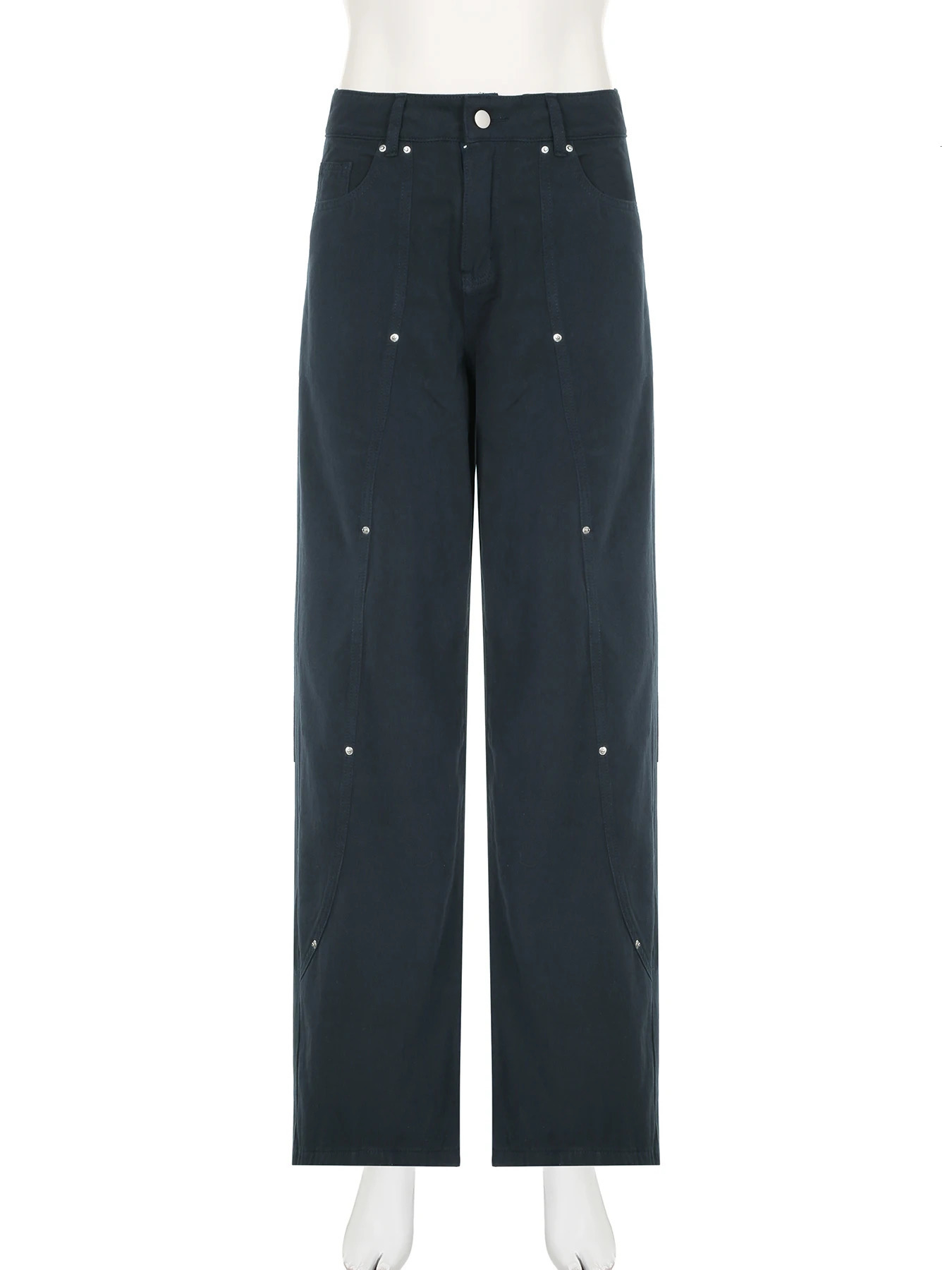 IAMSURE Casual Loose Rivet Jeans Wide Leg Pants Basic LowWaisted Straight Pant 2025 Spring Autumn Streetwear Ladies 250227