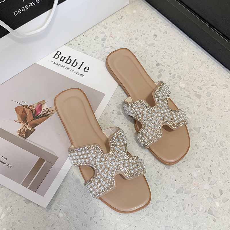 2025 hot new free shipping designer slippers for womens flat slippers yellow pink blue black white green Summer fashion outdoor fashion pearl flat sli