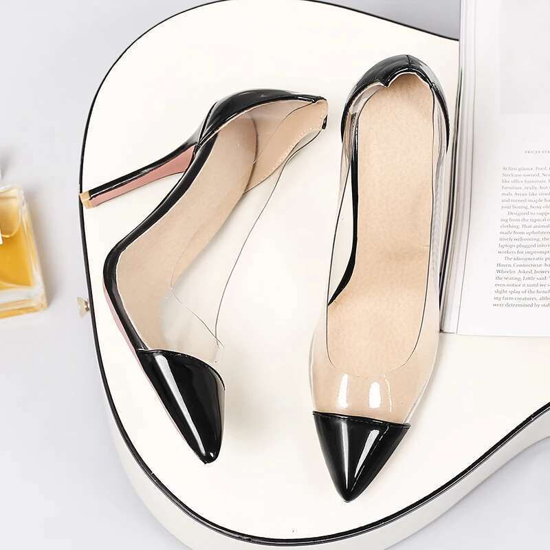 High Heel Patent Leather Transparent High For Women New Summer Stiletto Versatile Elegant Sexy Single Heels Extra Large Small Size European And Americ