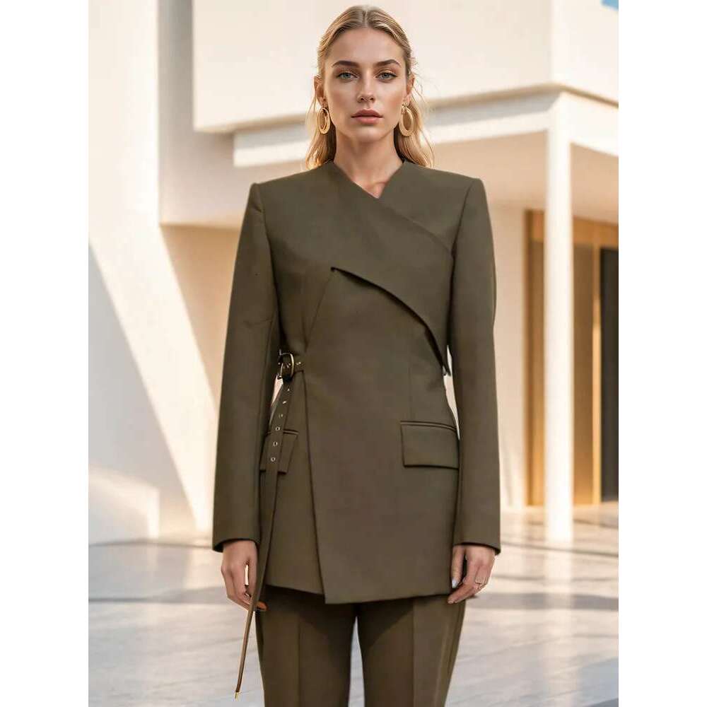 Fashion Women's Blazer V-Neck Deconstruction Chicken Eye Retractable Waist Long Sleeve Suit Jackets Autumn 2025 New 1Dh7482