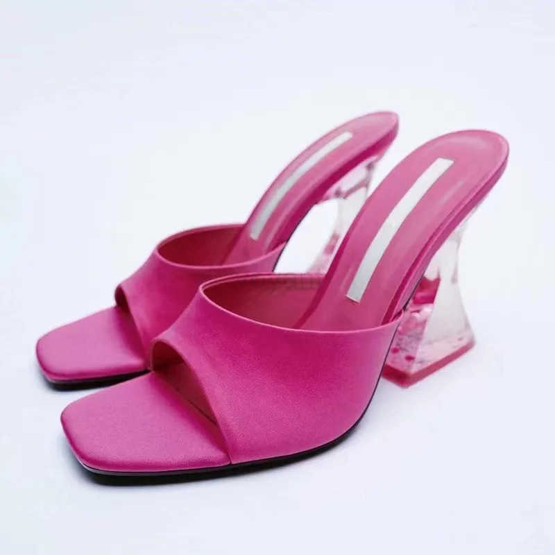 Summer Green Wens Shoes Slippers Silky Wide Band Transparent Strange High H Cfortable PU Leather Slides Sandals Pumps Z250304