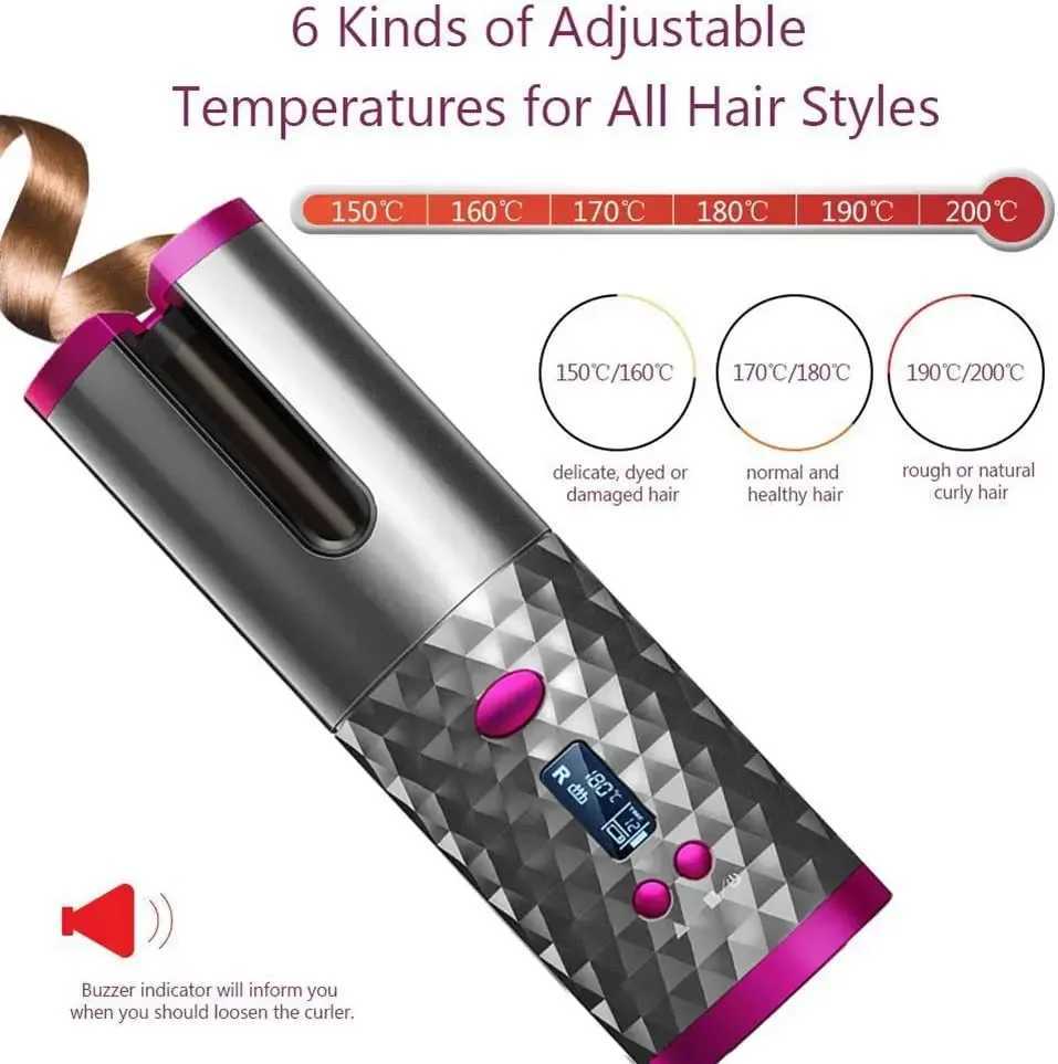 Curling Irons Cordless Automatic Curler Portable Electric Wand Curler IronFast Heating Automatic Rotating Ceramic Barrel Curler z250304