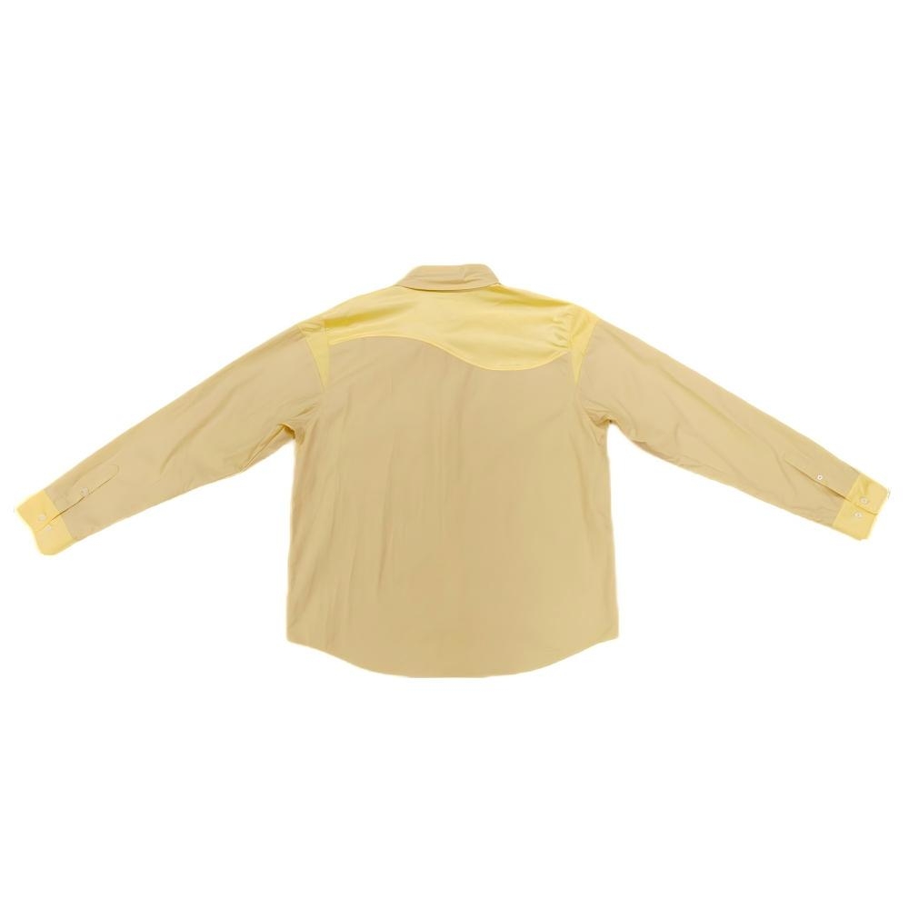 Men's Yellow Panelled Shirt Wave pocket on the chest Silk fabric patchwork on shoulders back and cuffs for Casual wear